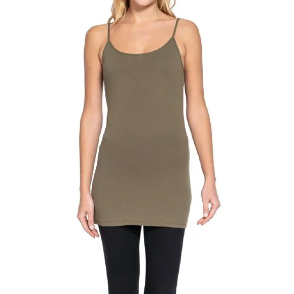 NWT- Women's Long Cami with Shelf Bra, Olive Green - Picture 3 of 5